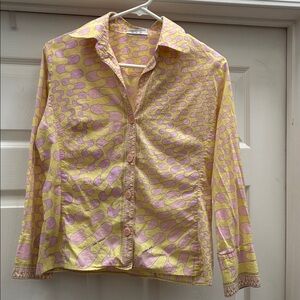 Vintage Averardo Bessi Yellow and Pink Women's Button Down Shirt